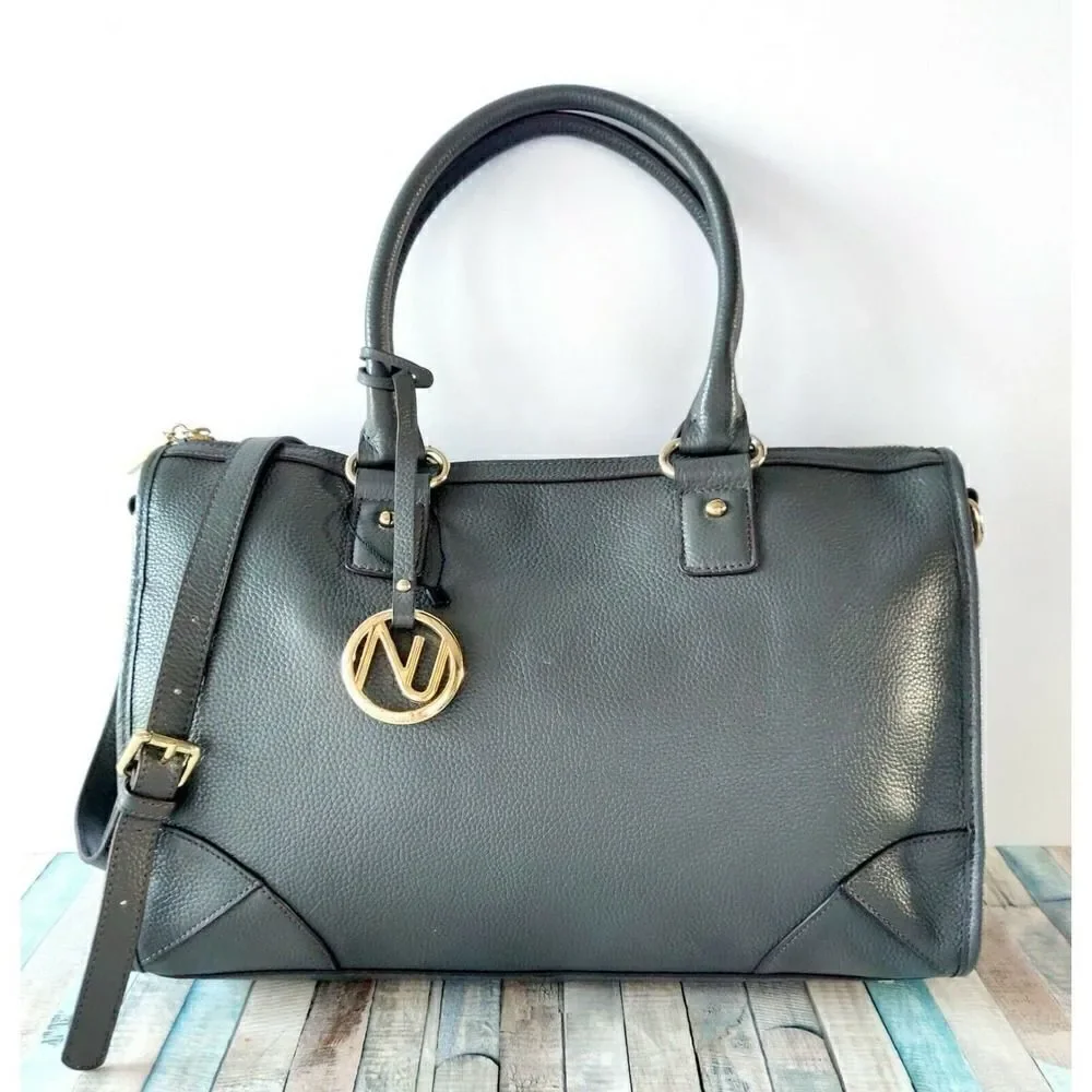NWOT NUCIANO GRAY GENUINE LEATHER TWO WAYS SATCHEL SHOULDER BAG HANDBAG PURSE